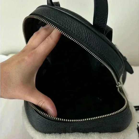 MICHAEL KORS Rhea Black Leather Sherpa Lined Backpack Rare - Picture 9 of 10